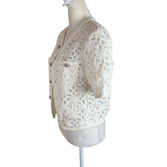 Goelia White Lace Summer Cardigan Size S - Picture 4 of 6